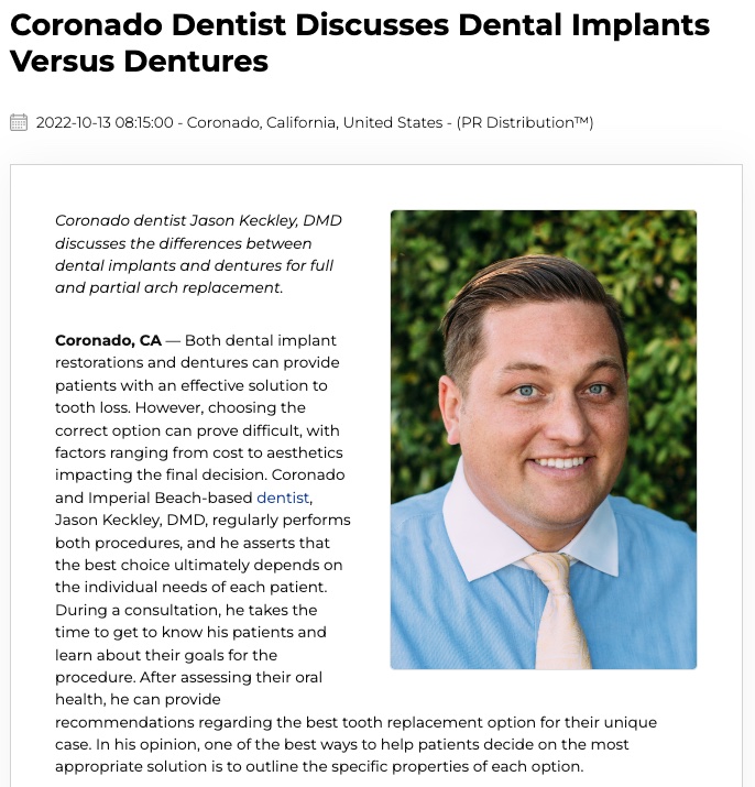 Coronado Dentist Discusses Dental Implants Versus Dentures